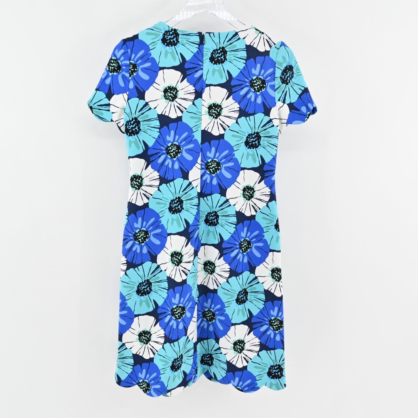 PAPPAGALLO Blue Floral Dress Size 2 Retro Scalloped Hem Sheath Mini Preppy