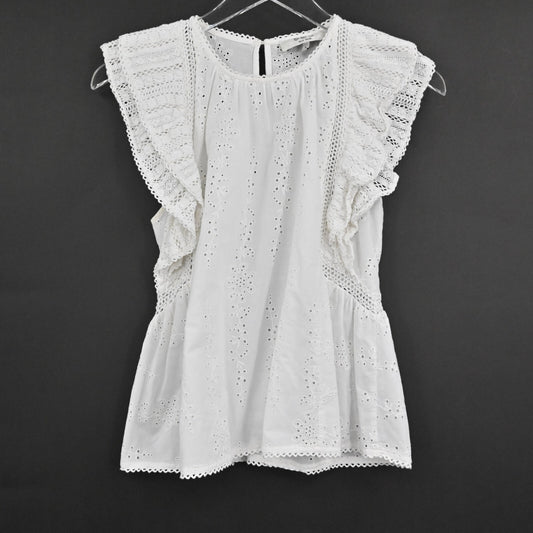 SEA Womens Lea Flutter Sleeve Top in Pure White Size 0 Blouse Cotton India Boho