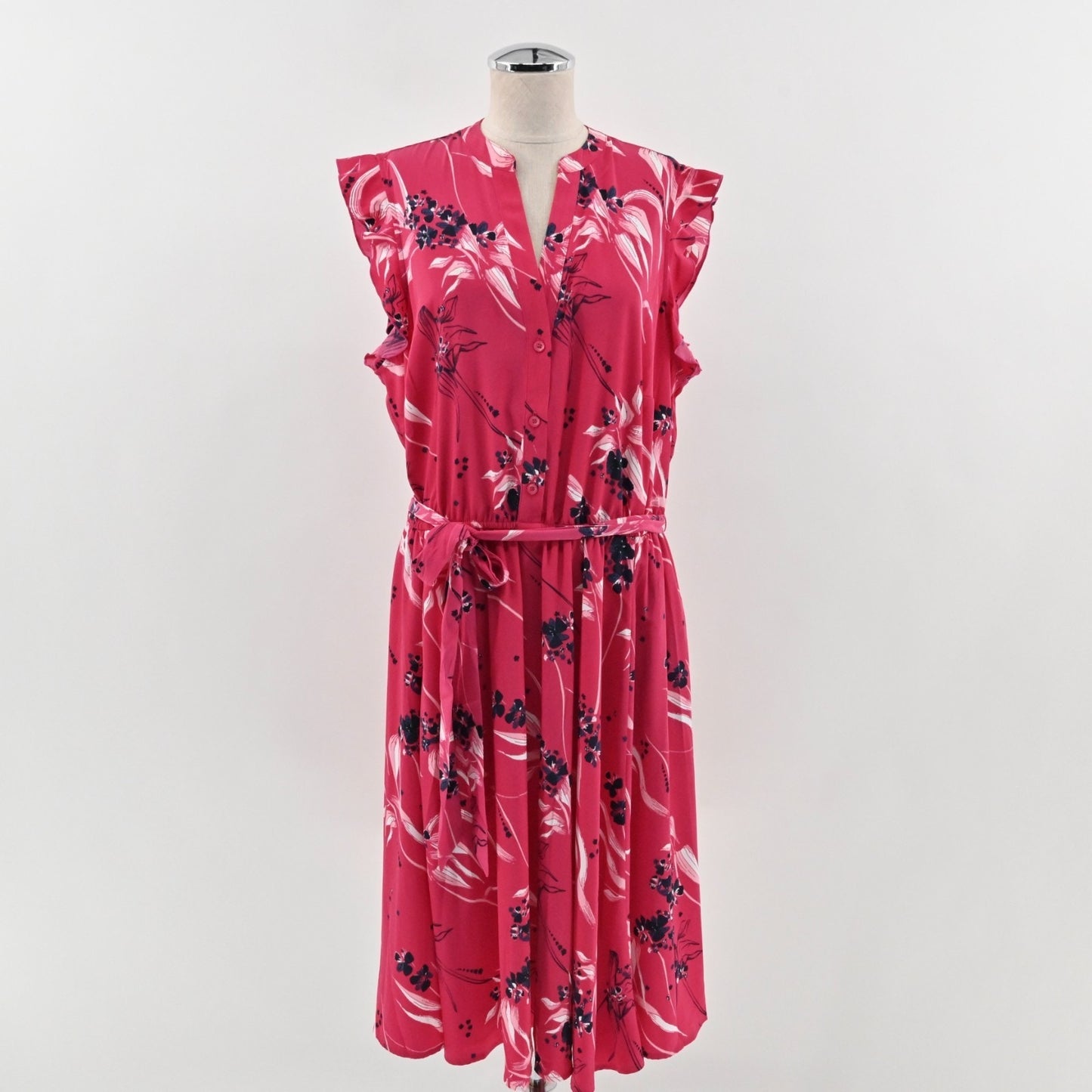 Charter Club Moroccan Pink Combo Floral Print Dress Size 18W Flutter Sleeve Tie