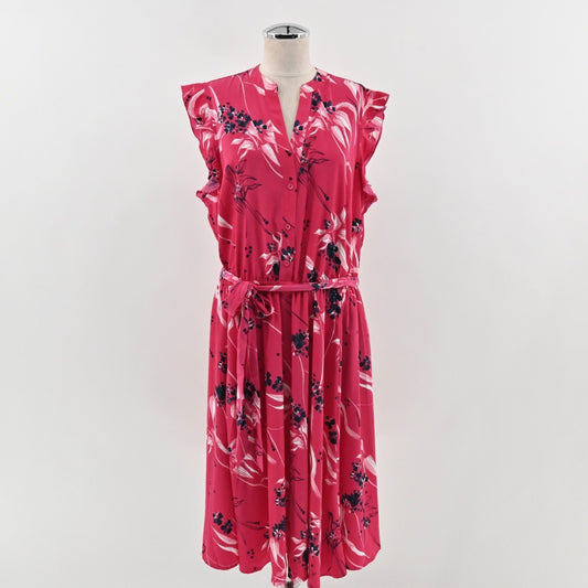 Charter Club Moroccan Pink Combo Floral Print Dress Size 18W Flutter Sleeve Tie