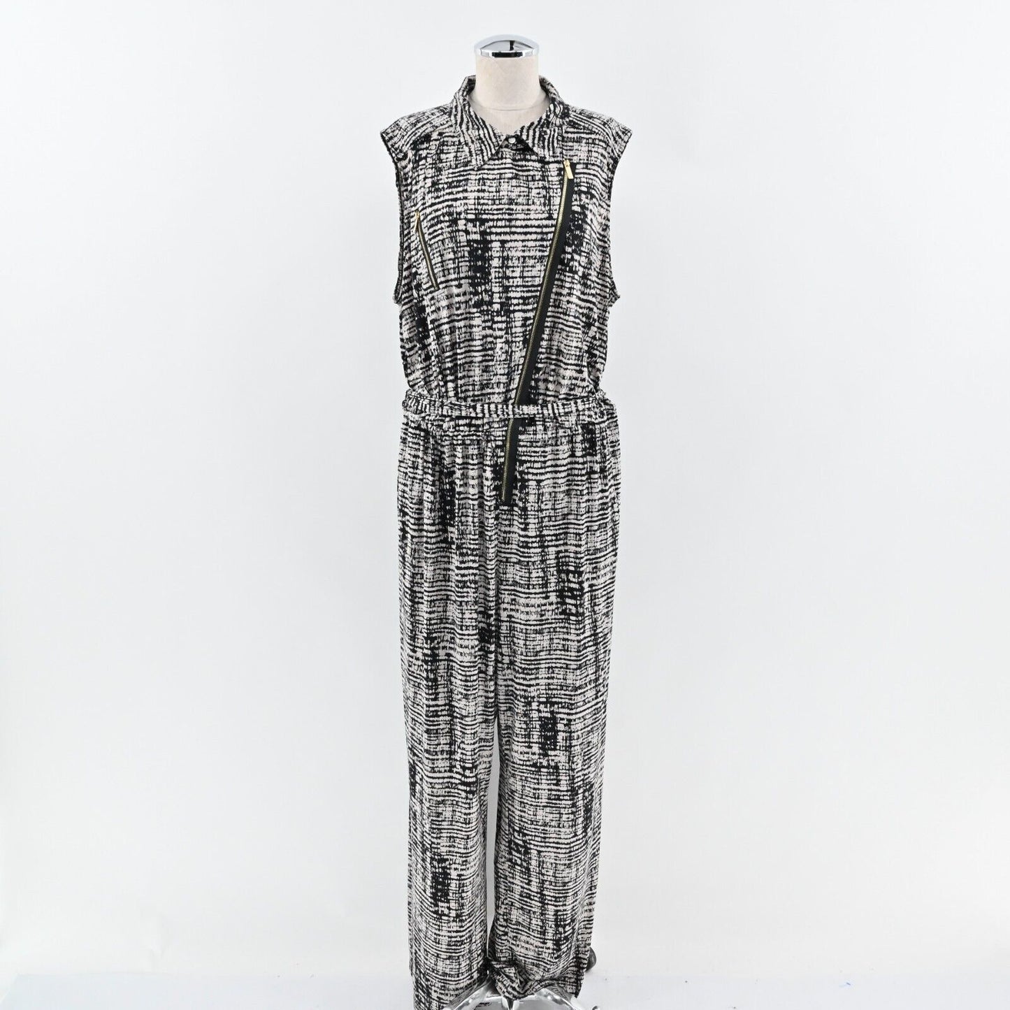 CALVIN KLEIN Jumpsuit Womens Size XXL Sleeveless Wide Leg Printed Stretch Zip