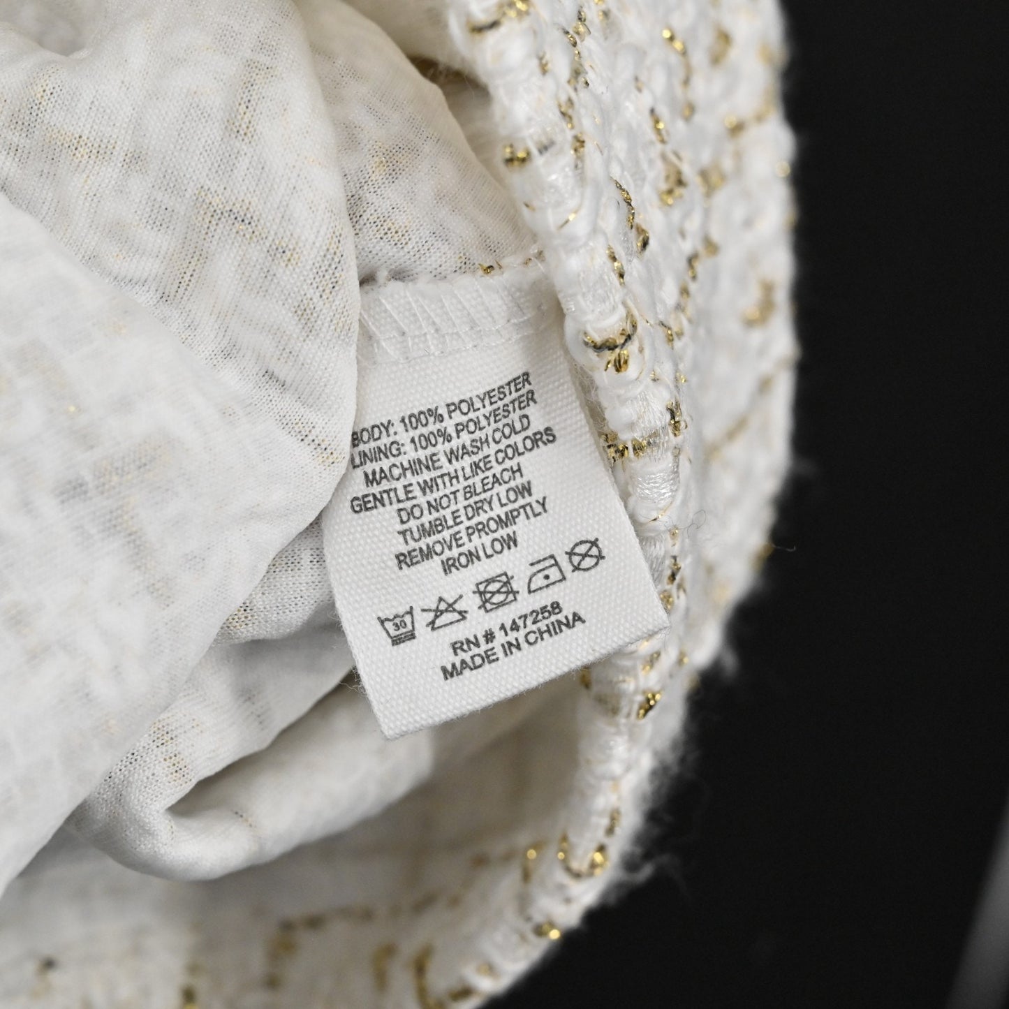 Simply Southern Tweed Puff Sleeve Dress Size M Square Neck Tiered Ivory Gold NEW