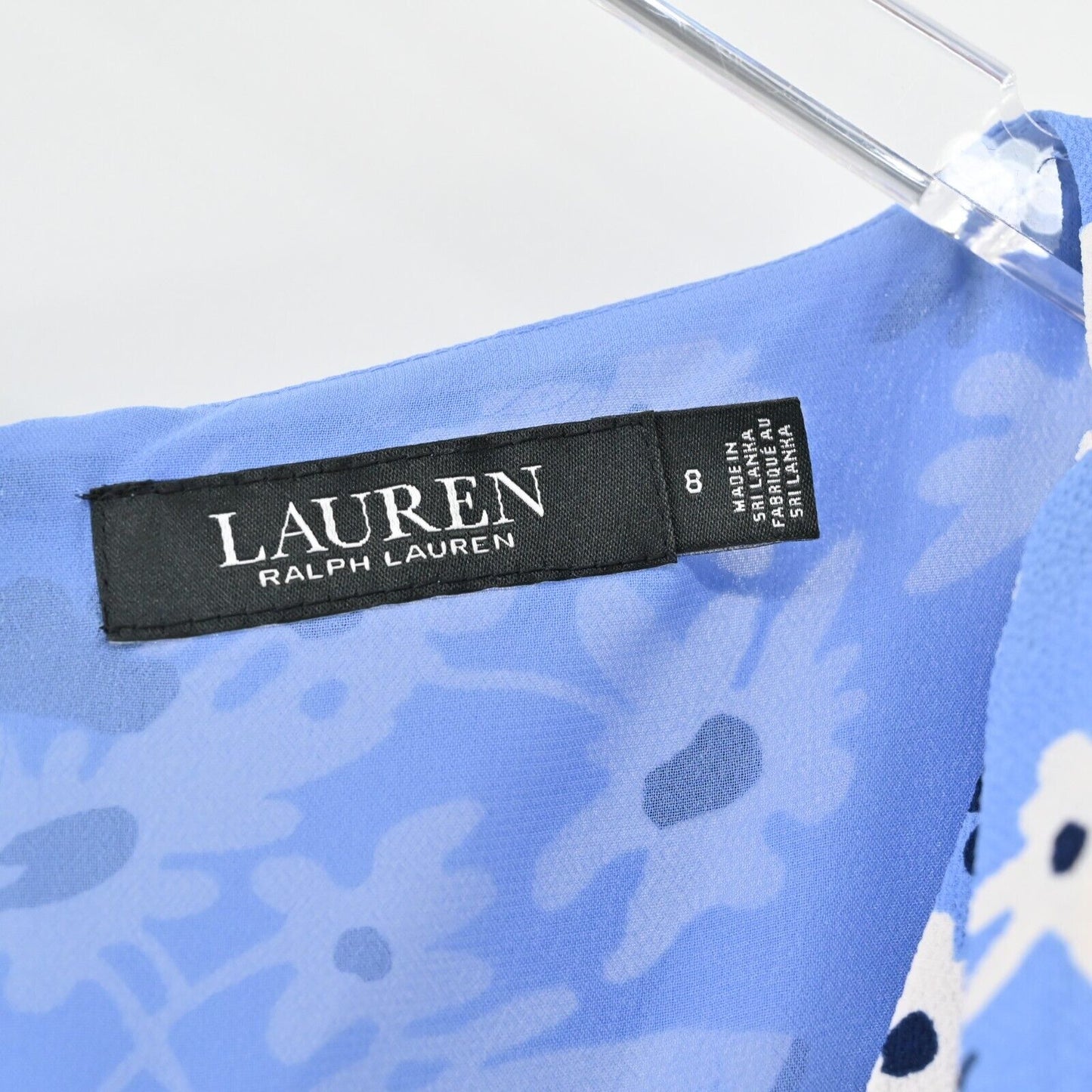 RALPH LAUREN Dress Size 8 Blue Floral Crepe Sleeveless Daisy Belted Summer LRL