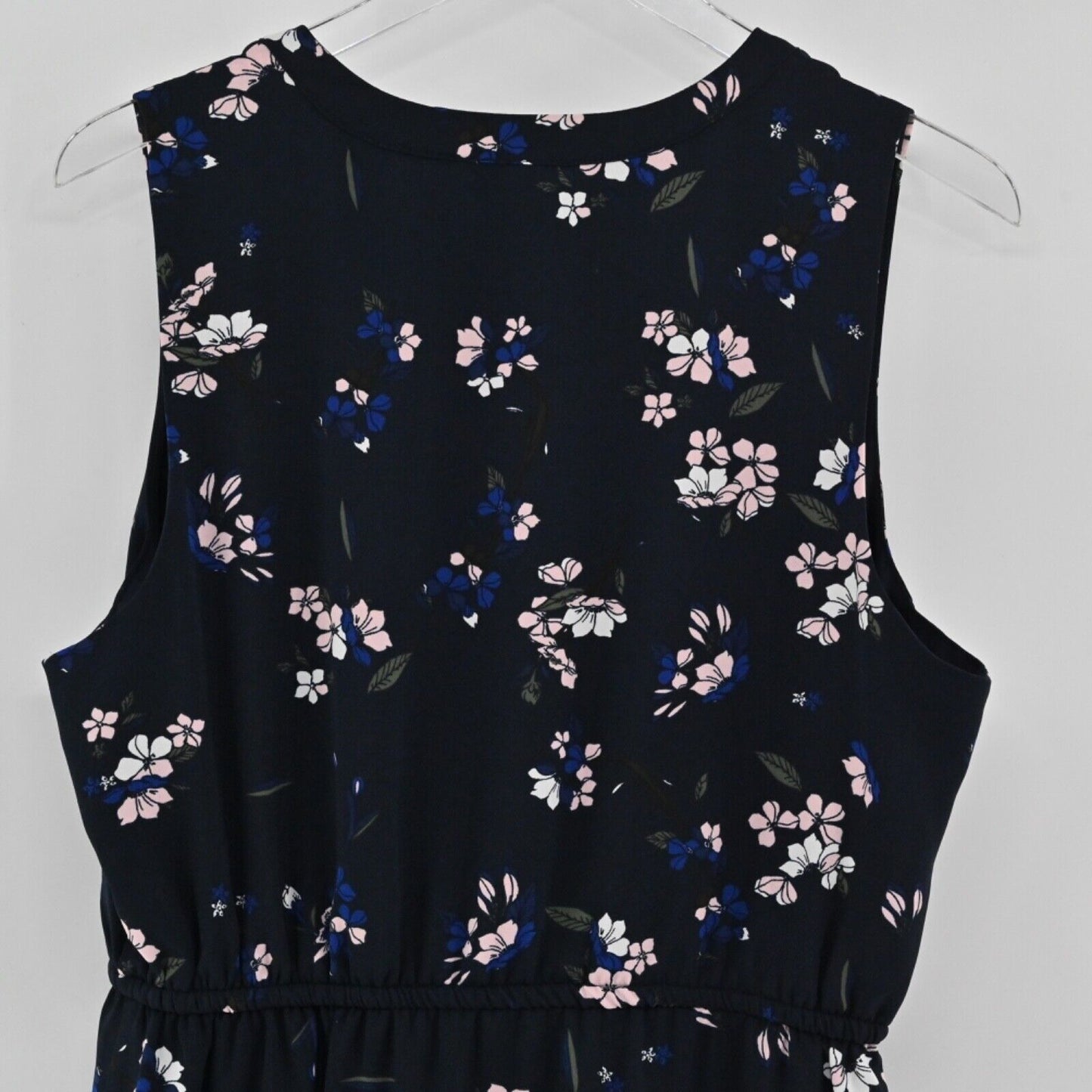 41 HAWTHORN Dress Womens Sz L Navy Blue Floral Sleeveless Tie Waist Claira Shirt