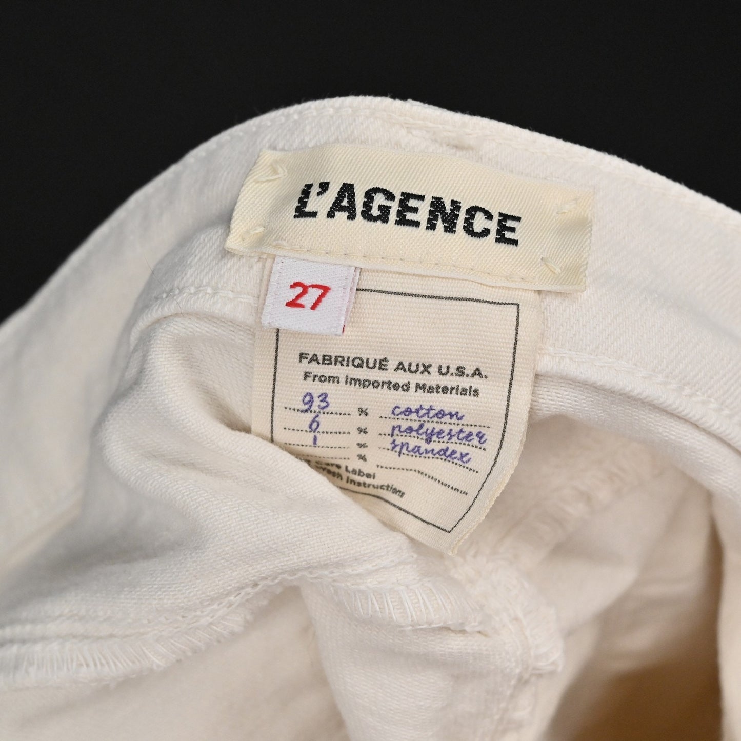 L'Agence Womens Distressed Jeans 27 Cream High Line Skinny Frayed Hem Ripped USA