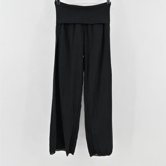 Vintage Y2k Hard Tail Womens Wide Leg Fold Over Pants Size S Black Cotton Yoga