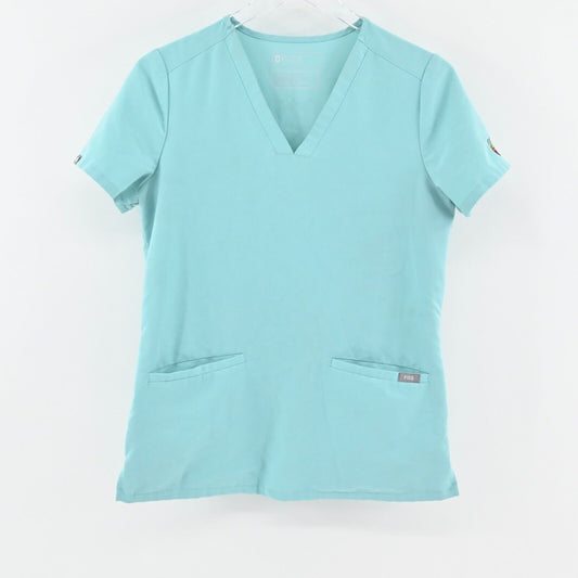 FIGS Scrub Top Womens Sz XS Casma Three Pocket VNeck Blue Rainbow NP Peace Sign