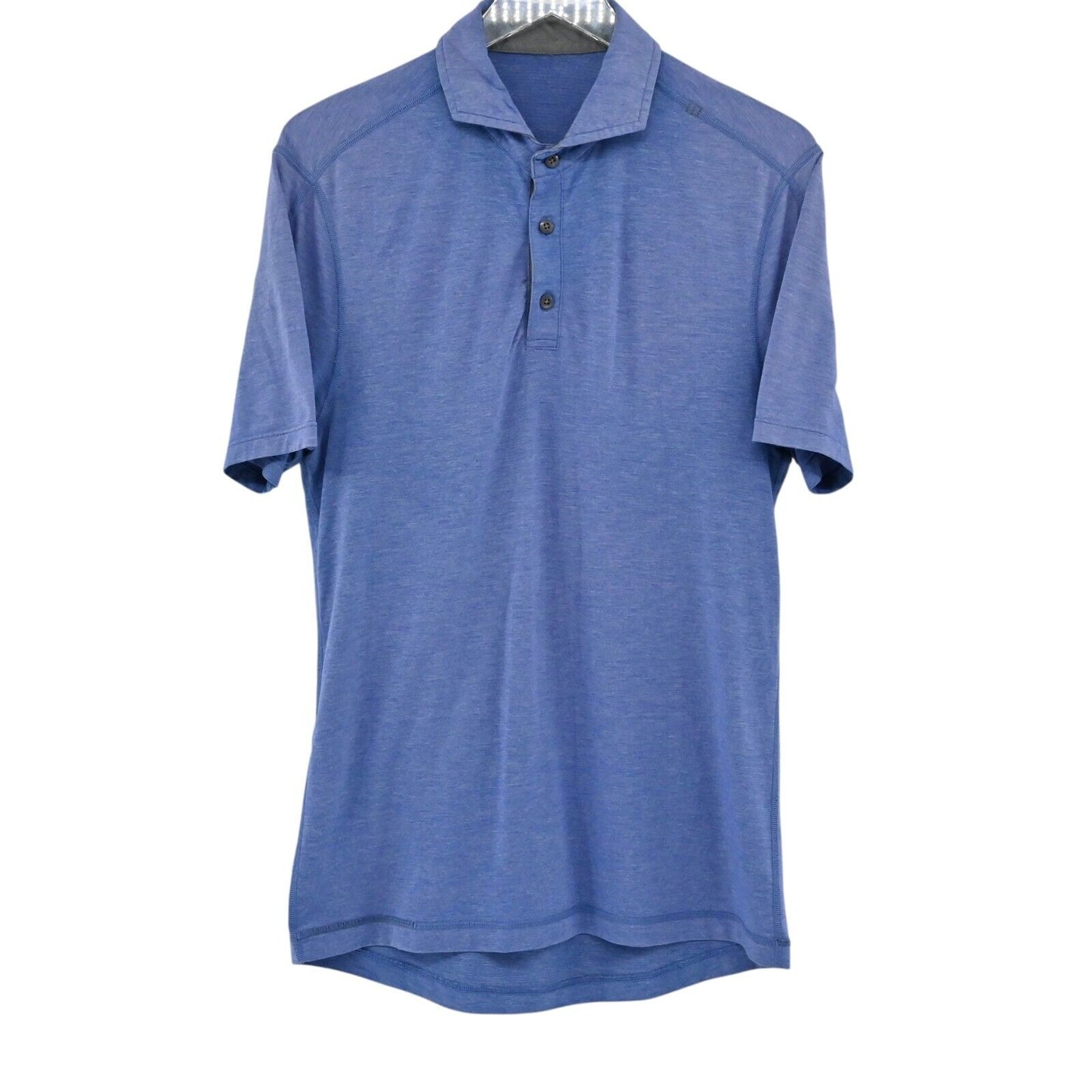 LULULEMON Polo Mens Size L Casual Heathered Blue Short Sleeve Shirt Collar Logo