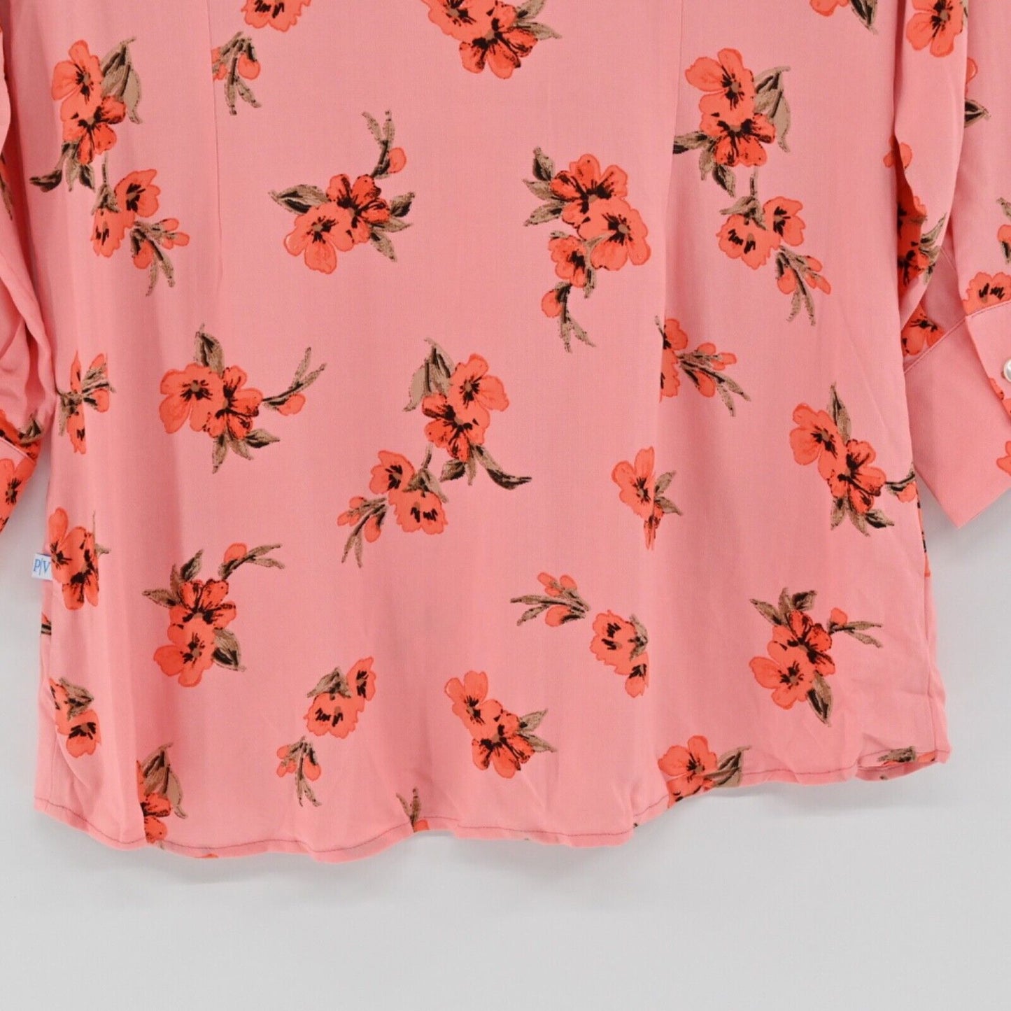 PERLAVERA Top Womens Size S Pink Floral 3/4 Sleeve Button Up Preppy Boho Office