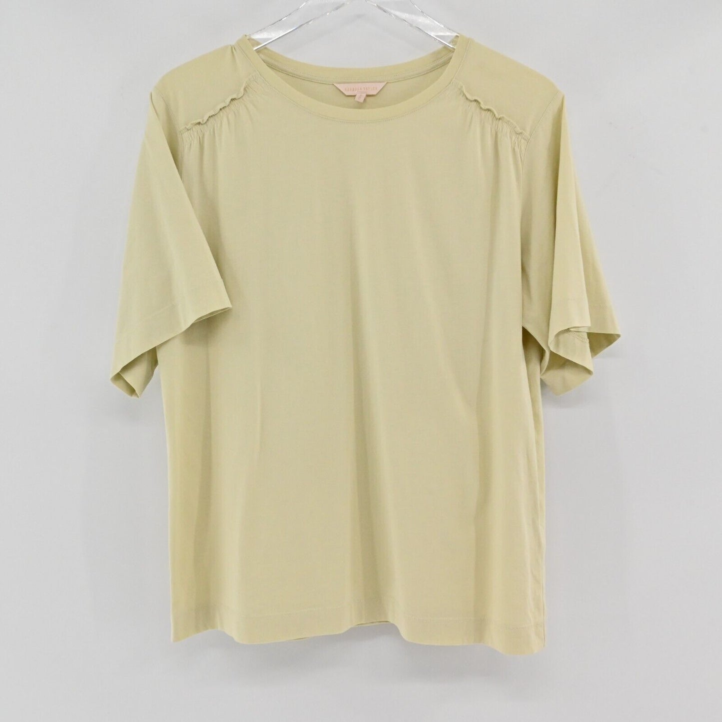 REBECCA TAYLOR Womens Size L Short Sleeve Tee Shirt Ruffle Relaxed Pastel Green