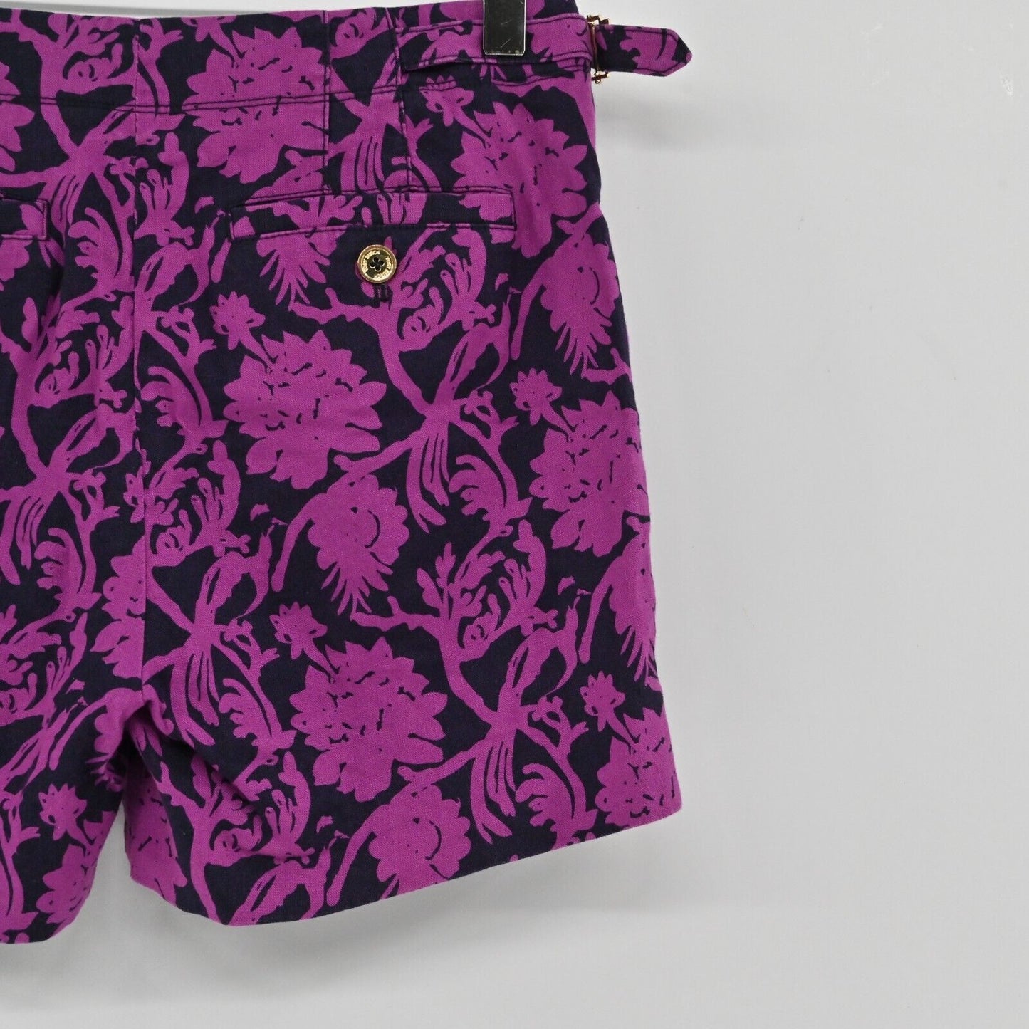 TORY BURCH Shorts Womens Size 0 Cotton Linen Blend Purple Navy Floral Print