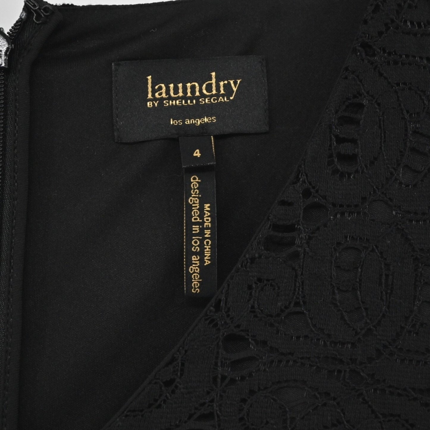 LAUNDRY by SHELLI SEGAL Dress Size 4 Black Lace Dark Romantic Sheer Long Sleeve