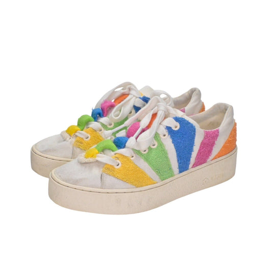 FARM RIO Rainbow Sneakers Womens Sz 7.5 Platform Shoe Pink Green Picnic Crochet