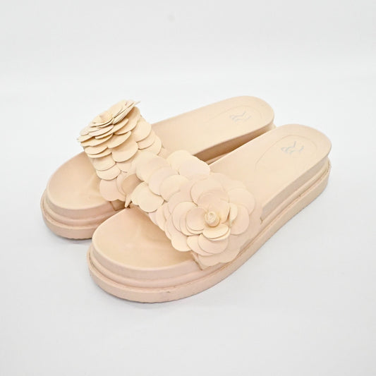 NEW YORK COMPANY Womens Camilia Platform Sandals Size 10 Floral Slides Natural