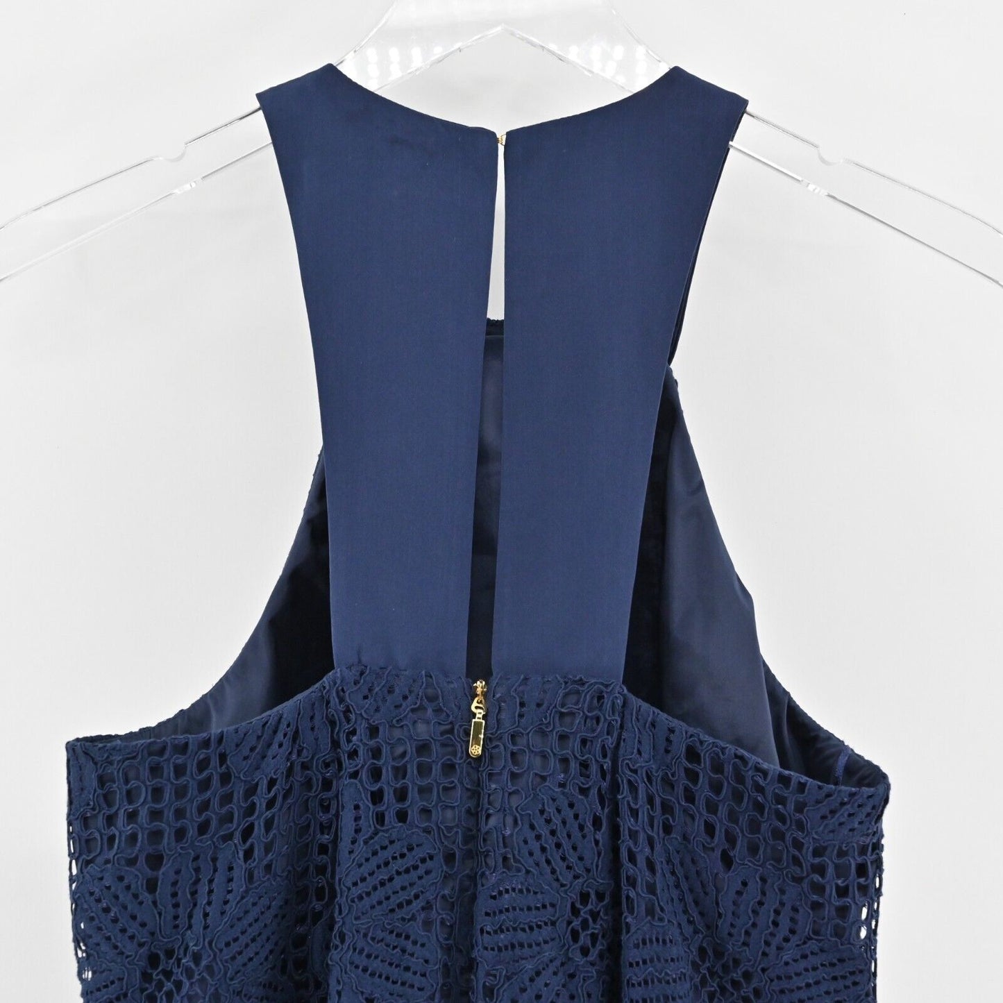 TRINA TURK Dress Sz 2 Navy Indigo Felisha Silk Blend Sleeveless Shift Scalloped