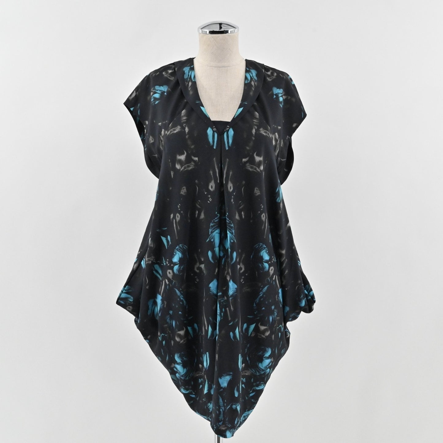 Allsaints Opium Oriana Dress Size 4 Blue Black Abstract Print Asymmetric Mini