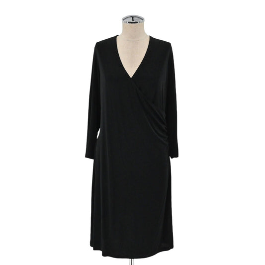 CHICOS Dress Womens Size L Black Knit Travelers Faux Wrap Long Sleeve VNeck USA