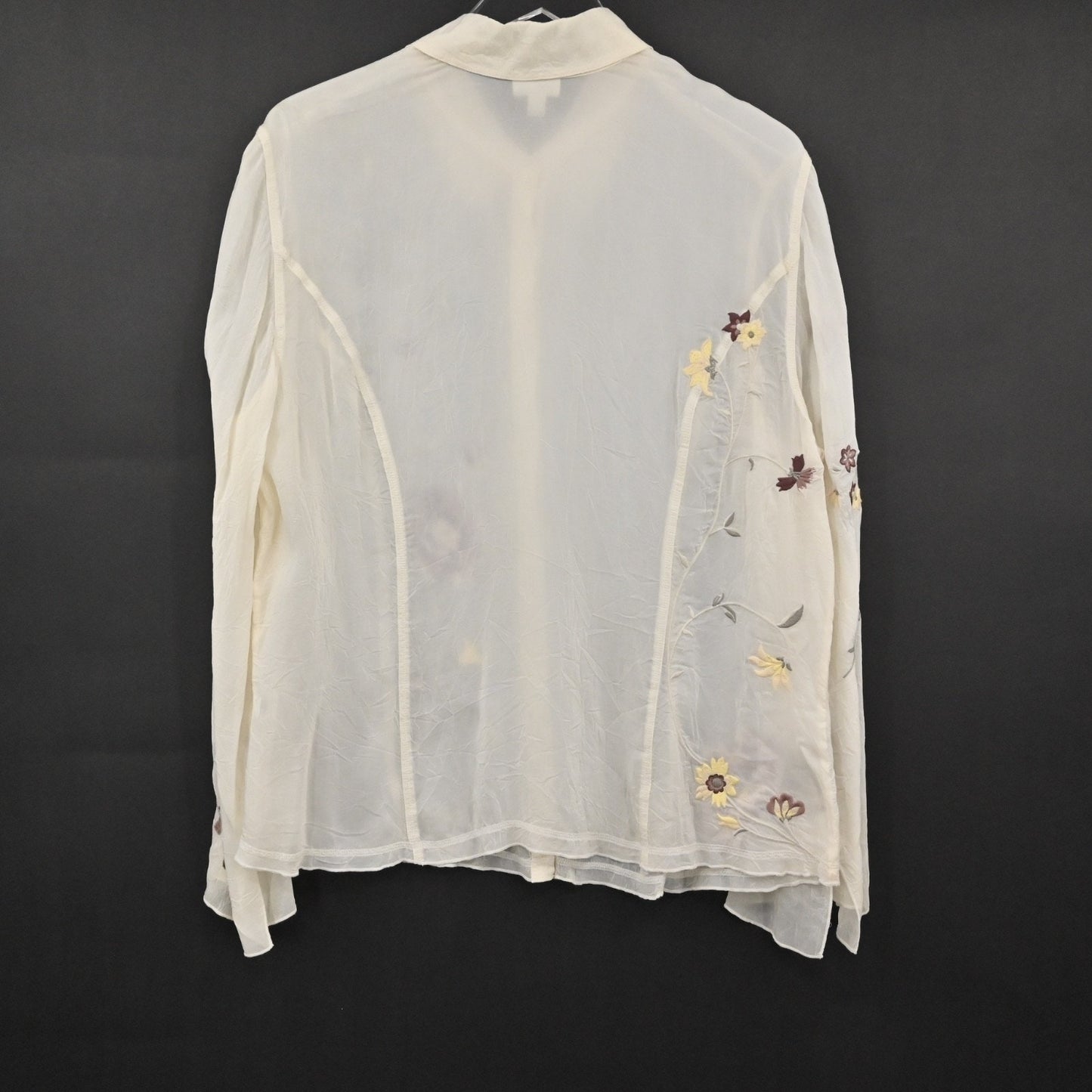 J JILL Womens Embroidered Button Up Top Sz XL Ivory Floral Sheer Boho Retro 00s