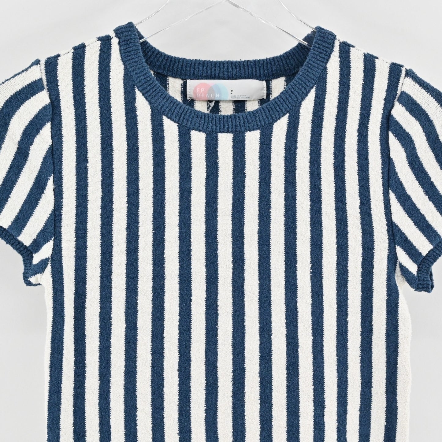 Free People Womens Roberta Striped Top Size S Blue Ivory Terrycloth FP Beach NEW