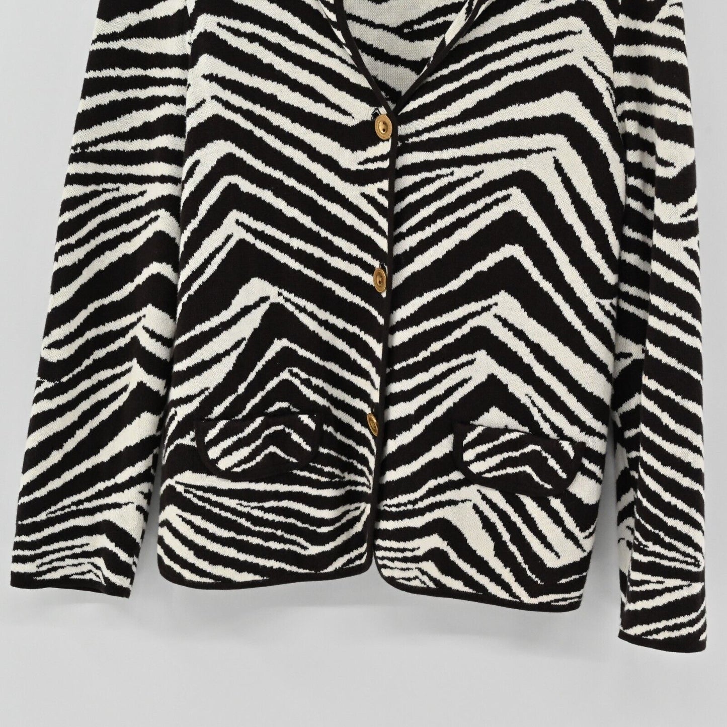 Vtg LAURA ASHLEY Sweater Jacket Womens Size L Zebra Print Button Down Cardigan
