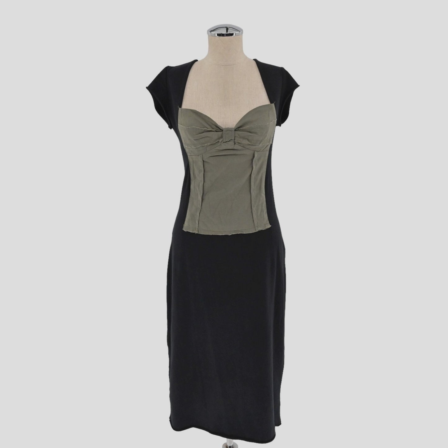 Vtg Y2k Womens Corset Pencil Dress Sz M Black Cotton Retro RAW EARTH WILD SKY