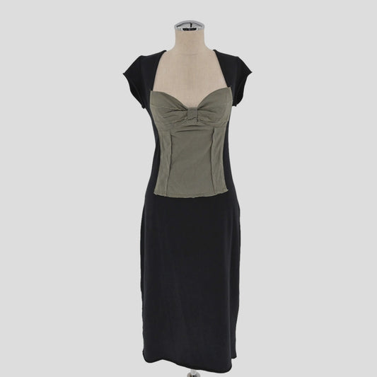 Vtg Y2k Womens Corset Pencil Dress Sz M Black Cotton Retro RAW EARTH WILD SKY