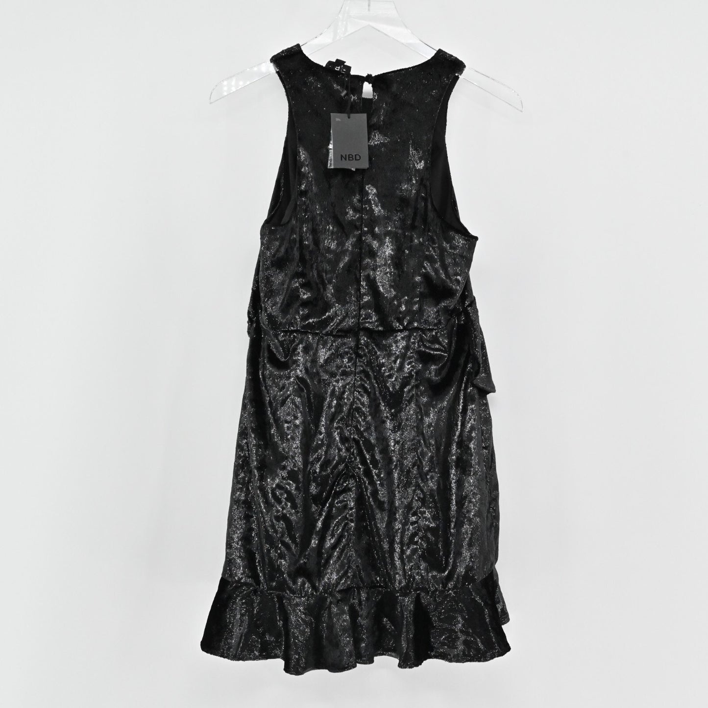 NBD Dress Size M Revolve Serenade Black Metallic Mini Ruffle Velvet Shimmer NEW