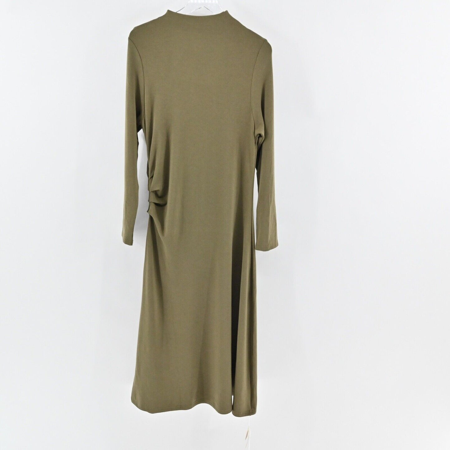 OGL Dress Size 2XL Green Heat Tech Mock Neck Long Sleeve Ruched Tucks Midi NEW