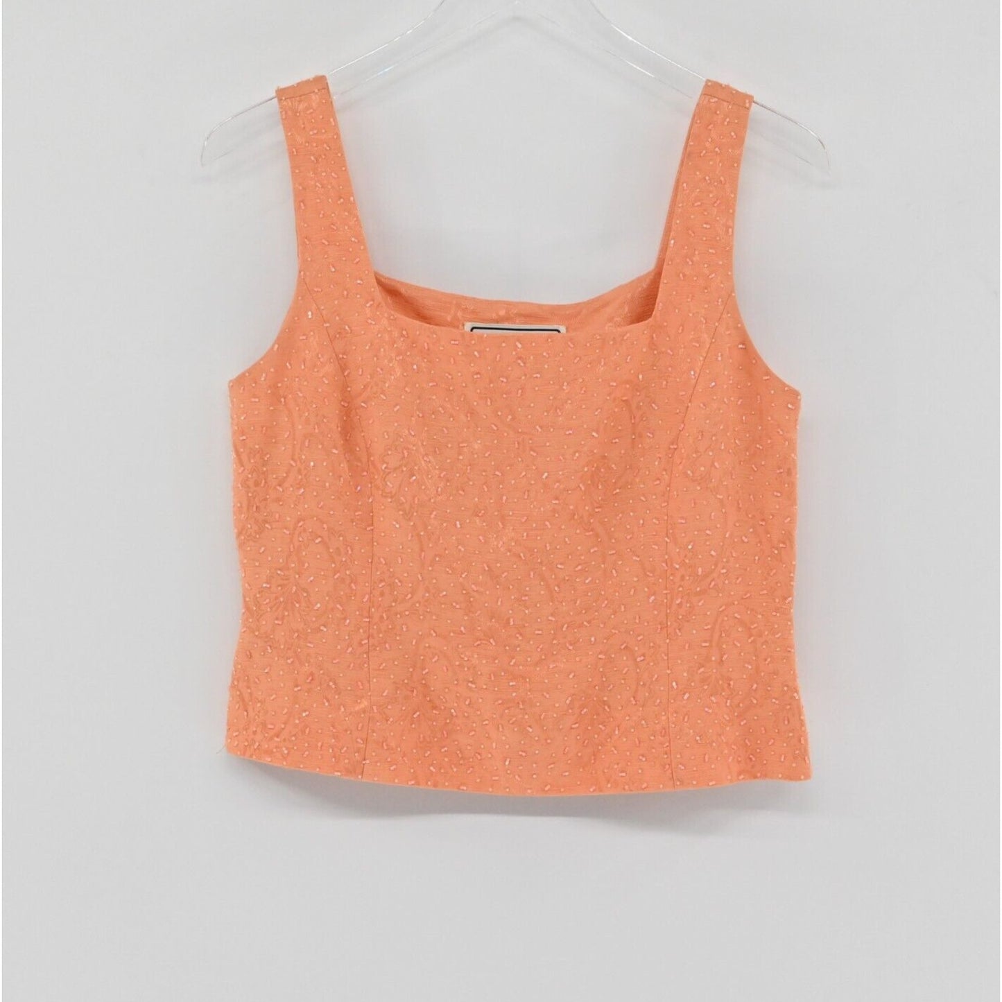 Vtg CARLISLE Set Womens Sz 4/6 Coral Beaded Square Tank Jacquard Straight Pants