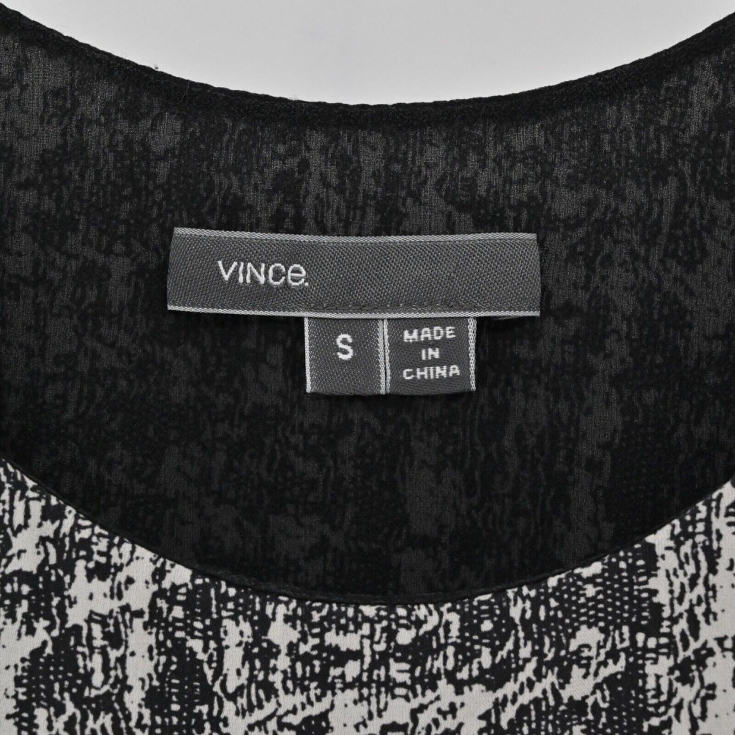 VINCE Top Women Sz S Black White Burnout Print 100% Silk Chiffon Tank Minimalist