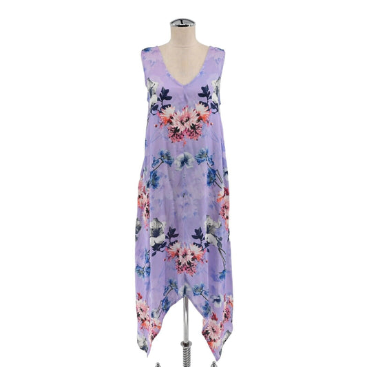 TOLANI Dress Womens Size XS Purple Floral Wide Strap Vneck Asymmetric Midi NEW