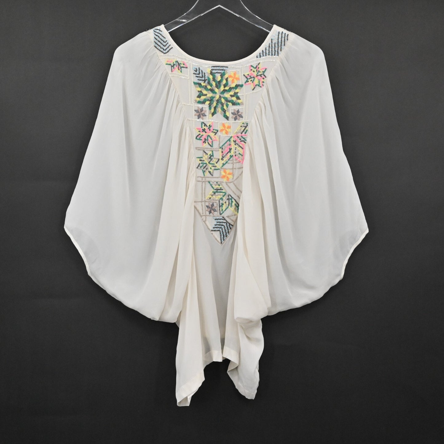 ANTHROPOLOGIE Womens Beaded Sequin Top Size L Tanvi Kedia Kashida Dolman Blouse