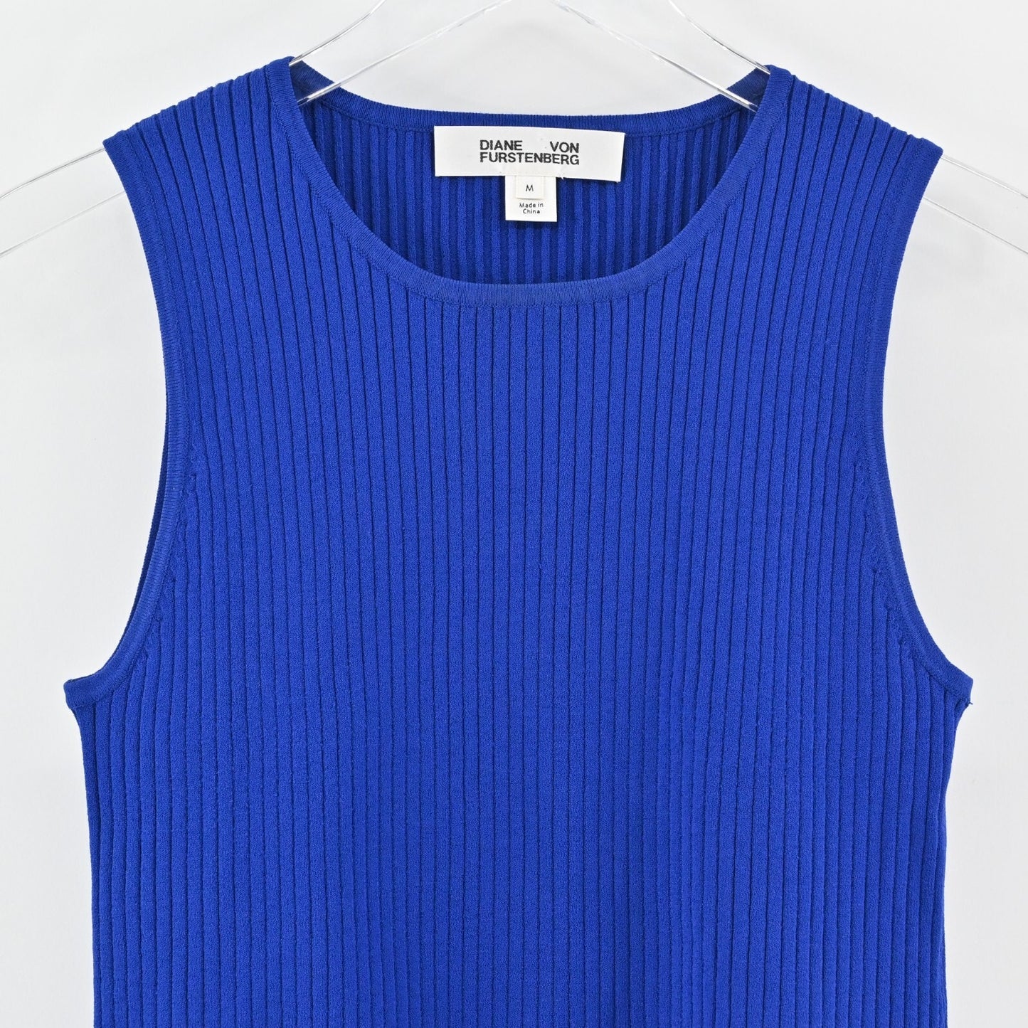 DIANE VON FURSTENBERG Top Womens Size M Cobalt Blue Ribbed Knit Peplum Tank DVF