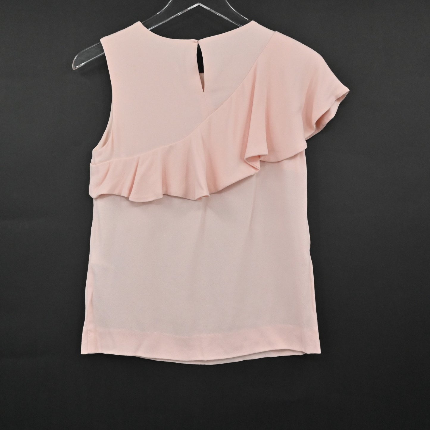 MAJE Womens Lorena Pink Ruffle Top Size S Sleeveless Coquette Black Buttons NEW