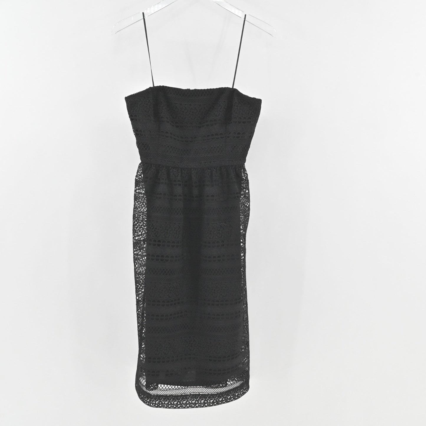 J Crew Collection Stanbury Strapless Midi Dress Size 4 Black Mixed Lace Overlay