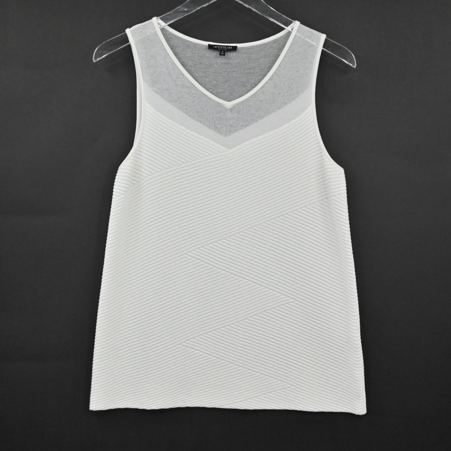 Lafayette 148 Womens White Ribbed Top Size S Structured Mesh Quiet Luxury Blouse