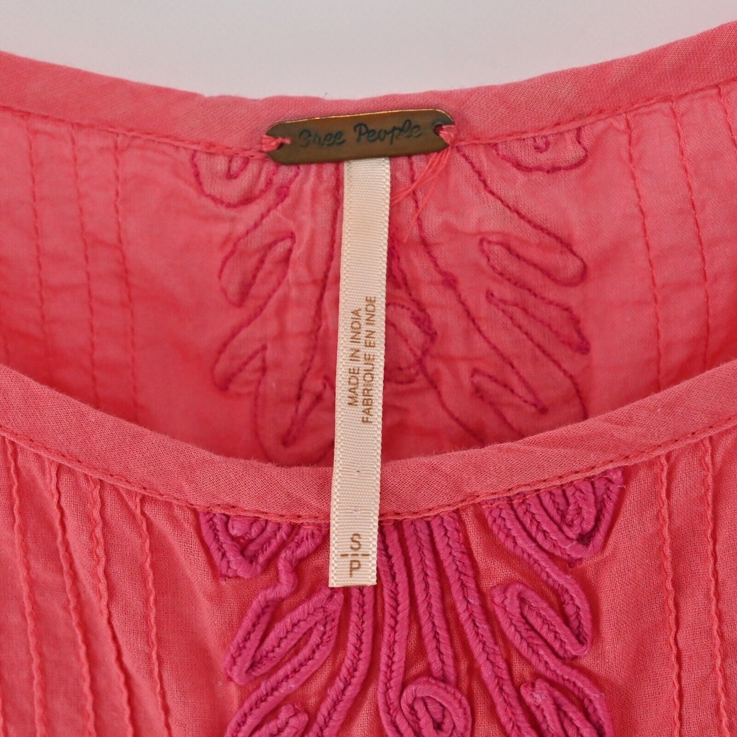 FREE PEOPLE Top Womens Size S Pink Lightweight Embroidered Detail Boho Blouse