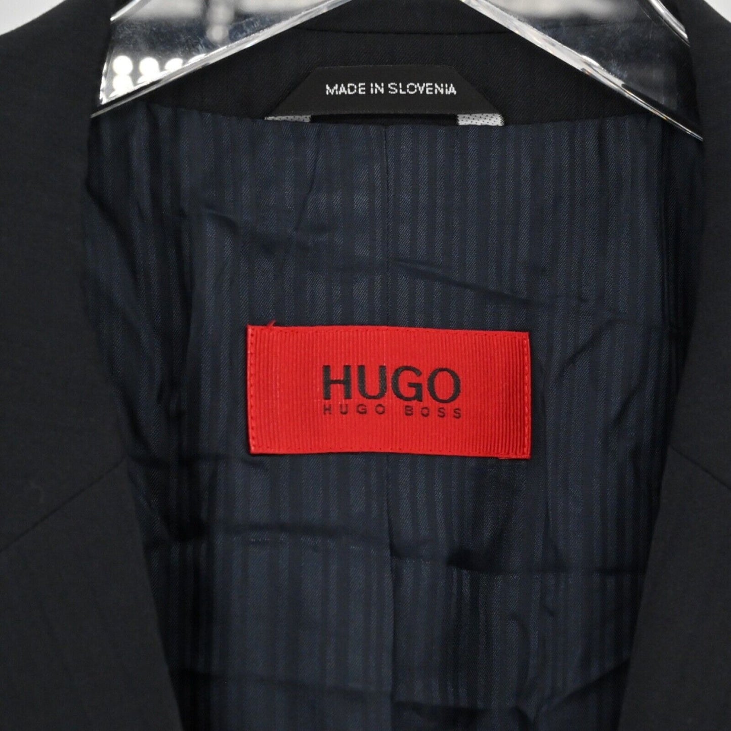 VTG 00s HUGO BOSS Mens Size 46 Blazer Black Pinstripe Single Breasted Wool Blend