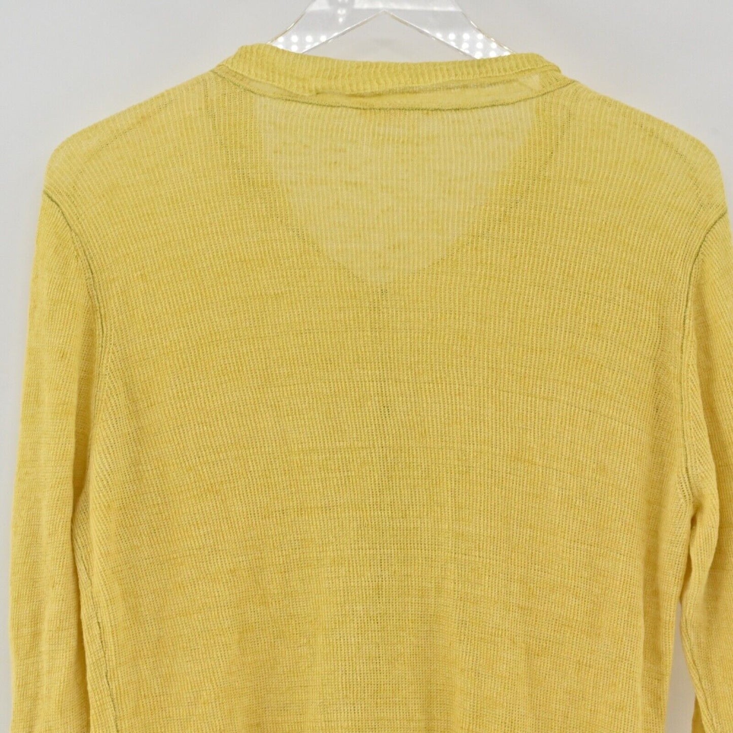 EILEEN FISHER Top Womens Sz L Yellow 100% Linen Knit Long Sleeve Button Up Boho
