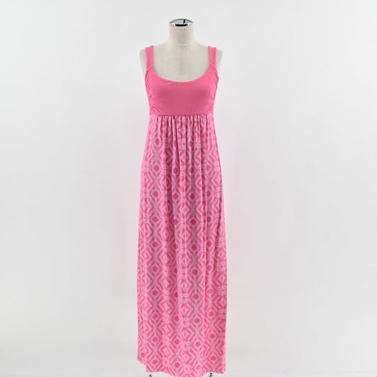 Fresh Produce Pink Ikat Maxi Dress Size S Babydoll Tank Smocked Stretch Beach