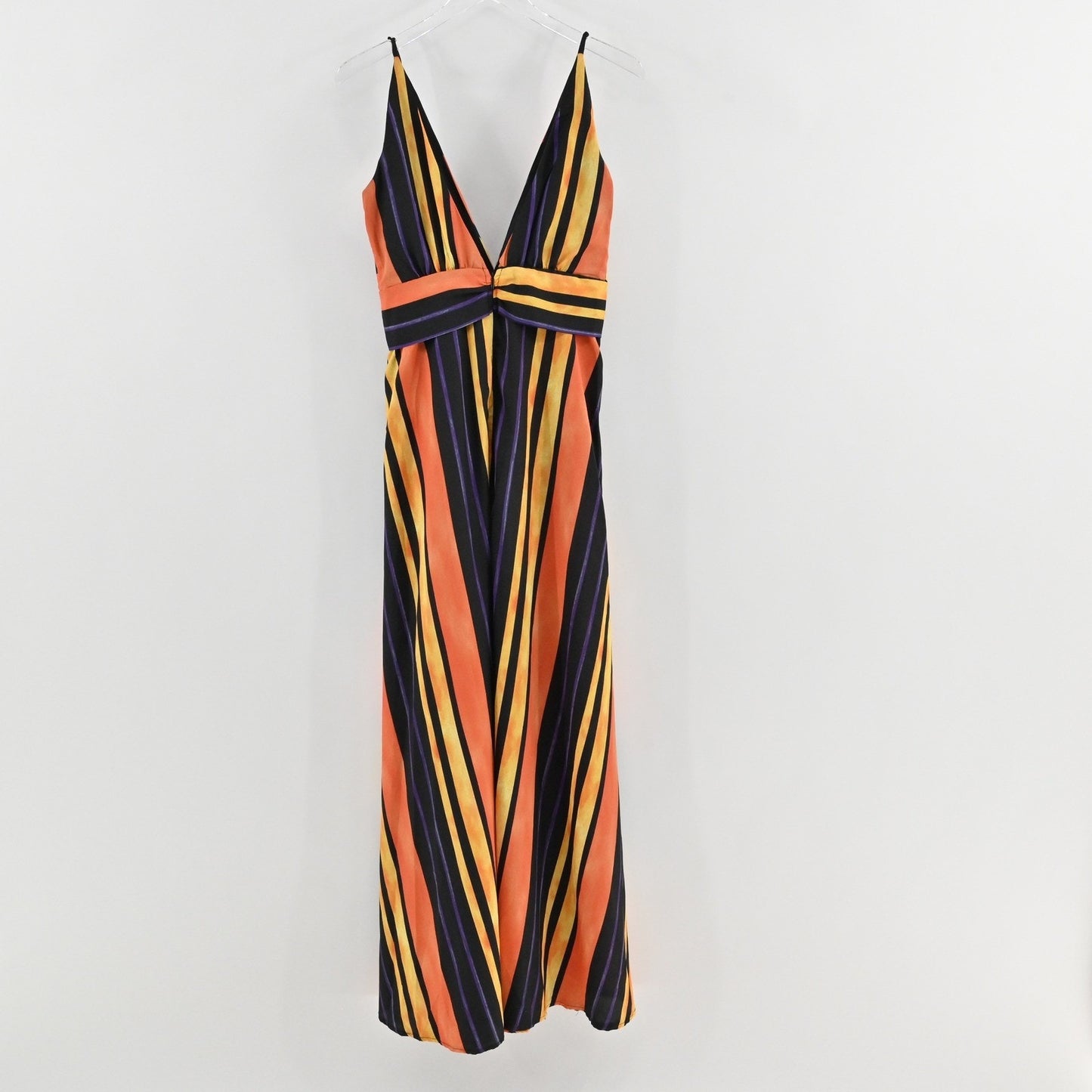 Luxxel Maxi Dress Dress L Multicolor Striped Sleeveless V Neck Twist Front Boho