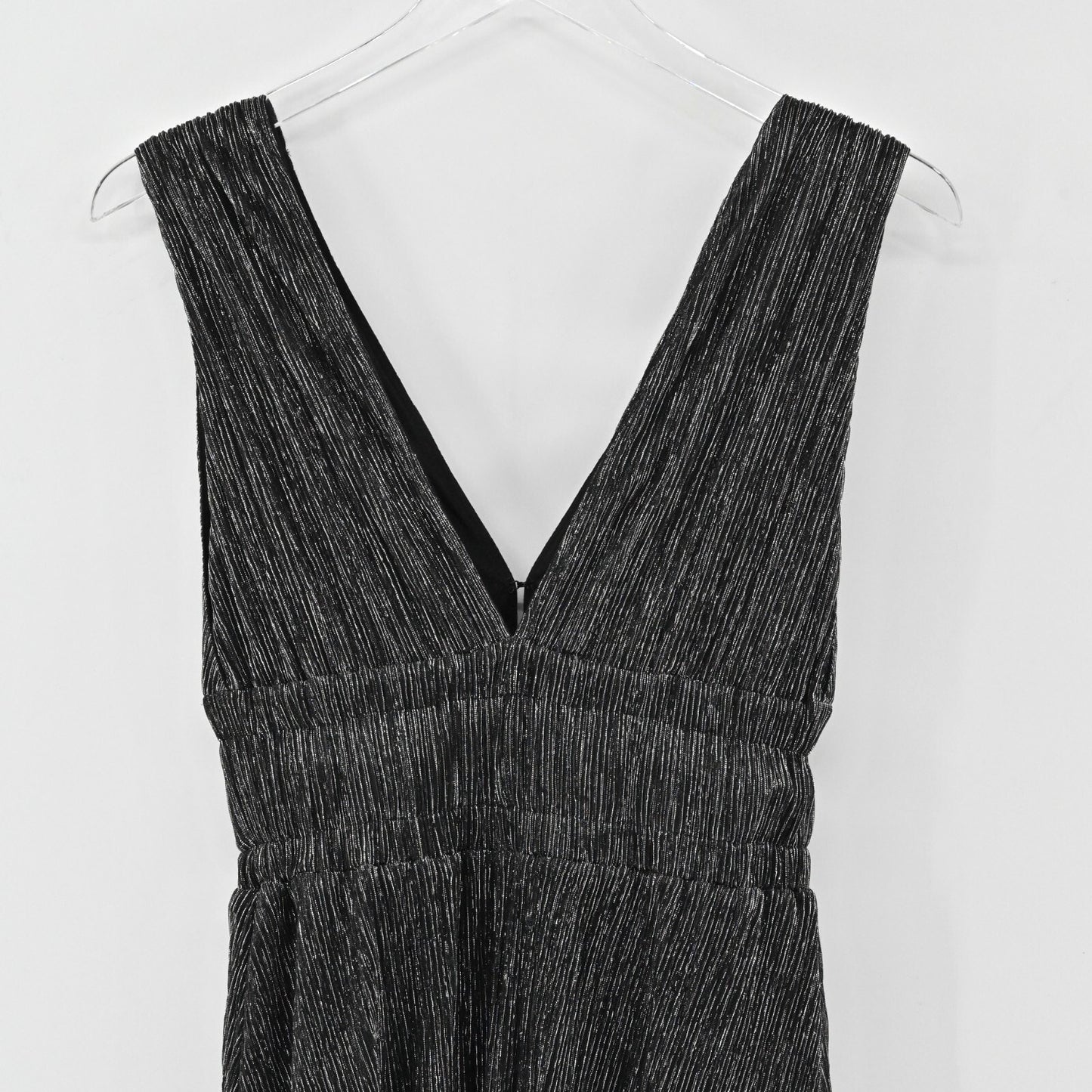 MAJE Womens Shimmer Mini Dress Size S Shiny Metallic Black Silver Sleeveless