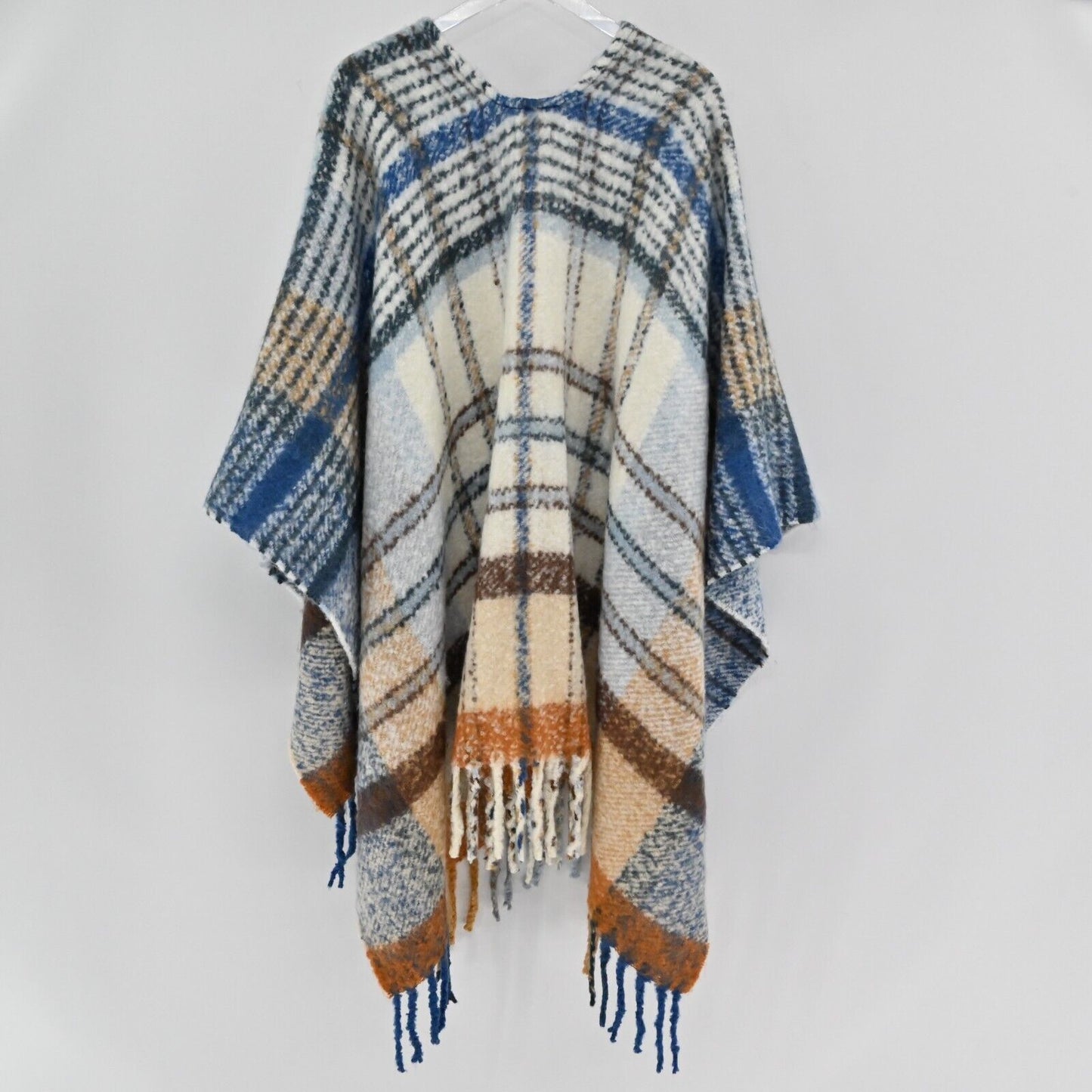 UNIVERSAL THREAD Shawl Sweater Womens Sz OS Soft Knit Plaid Topper Poncho Fringe