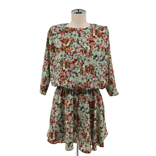 ZARA Dress Womens Size XS Floral 3/4 Sleeve Structured Blouson Mini Retro Twee