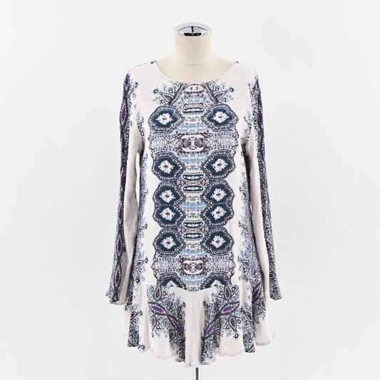FREE PEOPLE Dress Size S Blush Pink Boho Print Long Sleeve Smooth Talker Mini
