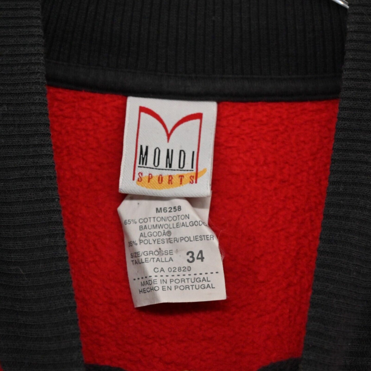 Vtg MONDI Sweatshirt Womens Sz EUR 34 Red Black Cotton Half Zip Sports Logo 90s