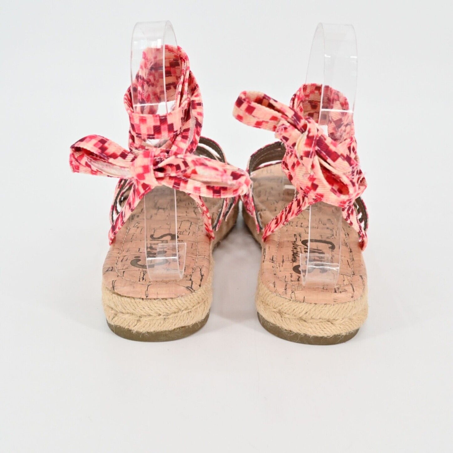 SAM EDELMAN Sandals Womens Size 7.5 CIRCUS Pink Ariel Espadrille Ankle Tie Strap