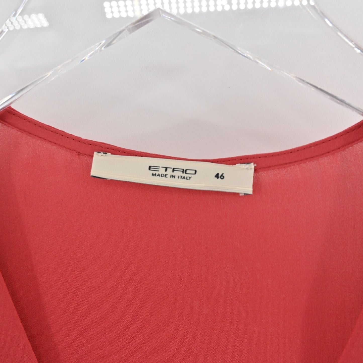 ETRO Womens Red Chiffon Ruffle VNeck Top Size 46 Casual Preppy Blouse Italy