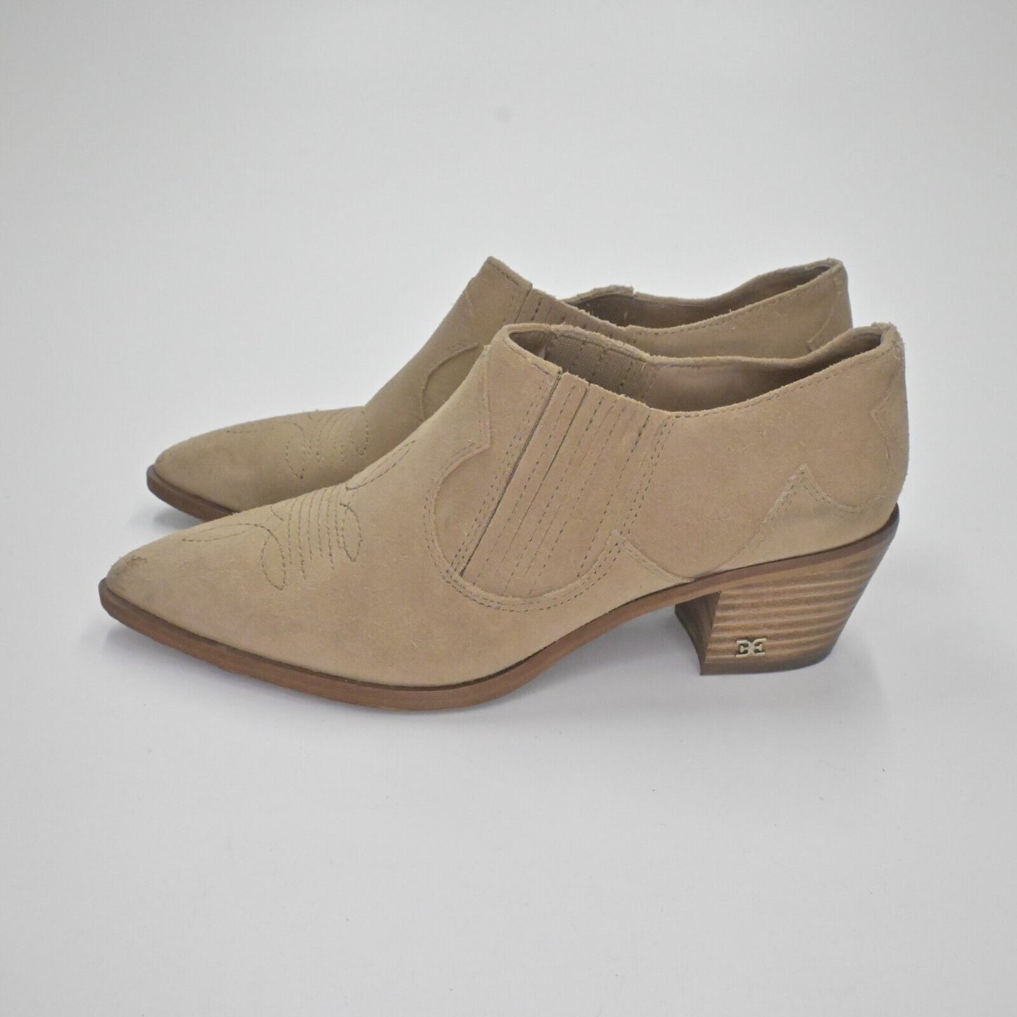 SAM EDELMAN Booties Womens Size 6.5 Roy Cowboy Boots Western Tan Ankle Rodeo