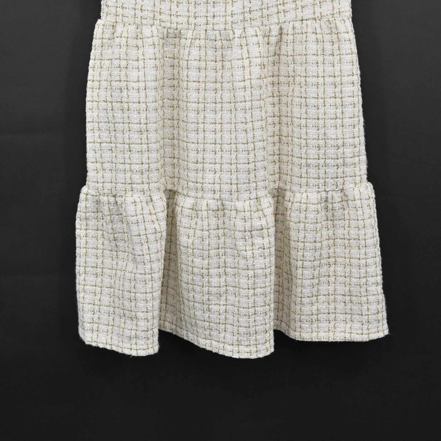 Simply Southern Tweed Puff Sleeve Dress Size M Square Neck Tiered Ivory Gold NEW